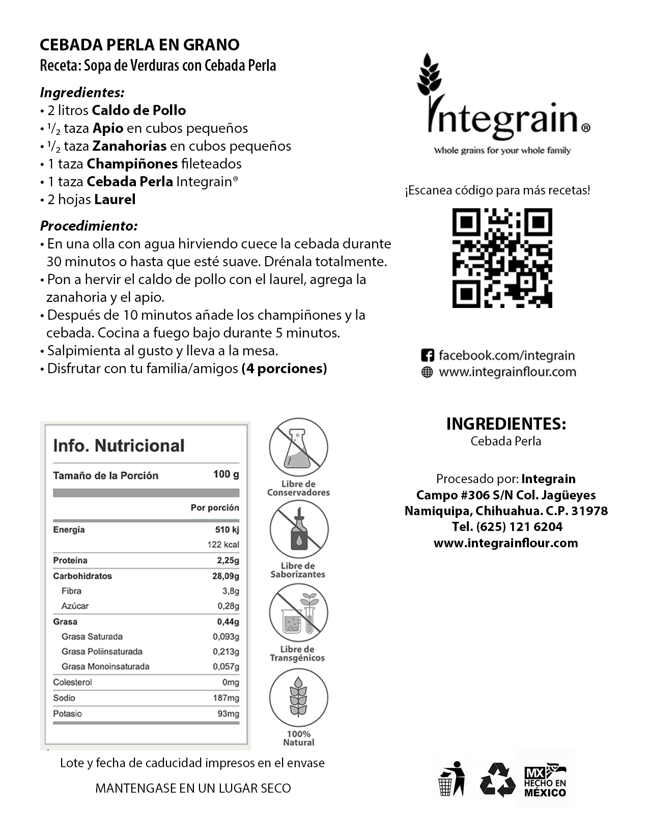 Cebada Perla en Grano
