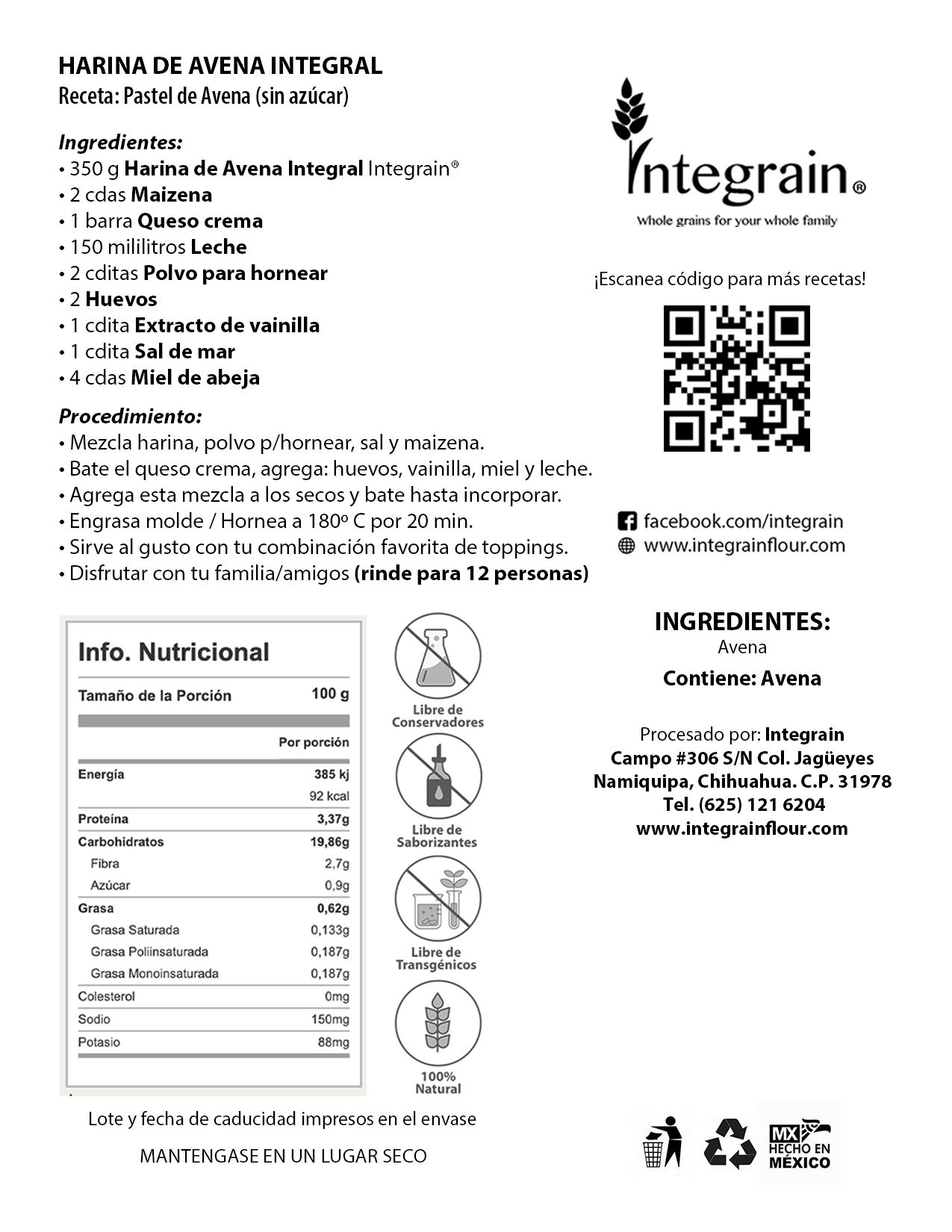 Harina de Avena Integral
