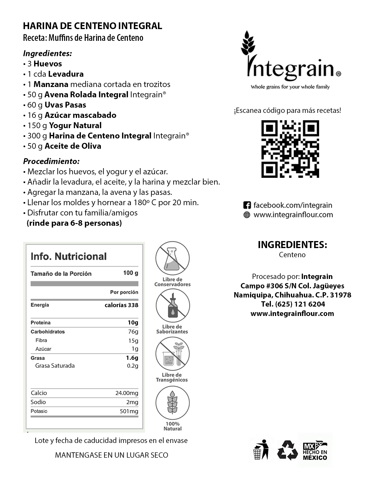 Harina de Centeno Integral Claro
