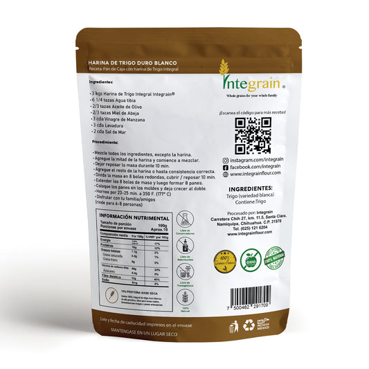 Harina de Trigo Duro Blanco Integral (16% proteína)